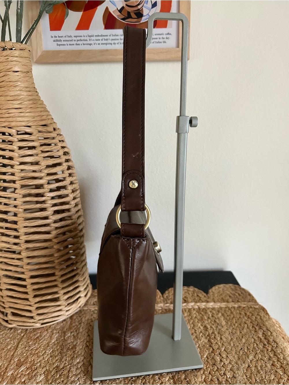 HOBO Mila Brown Leather Turn Lock East West Shoulder Baguette Bag - Picture 5 of 12